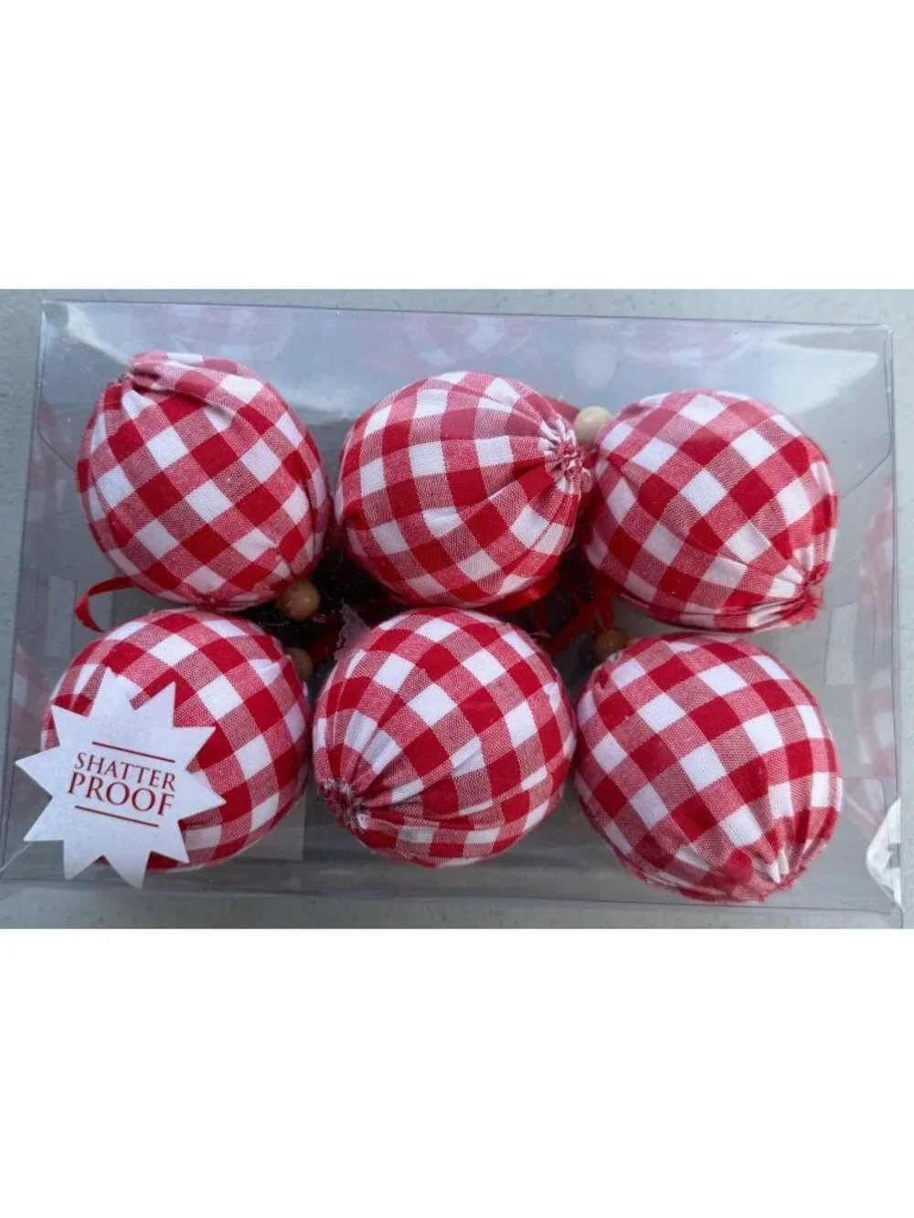 2017 Hobby Lobby 6-pc. Red & White Gingham Round Shatterproof Ornaments